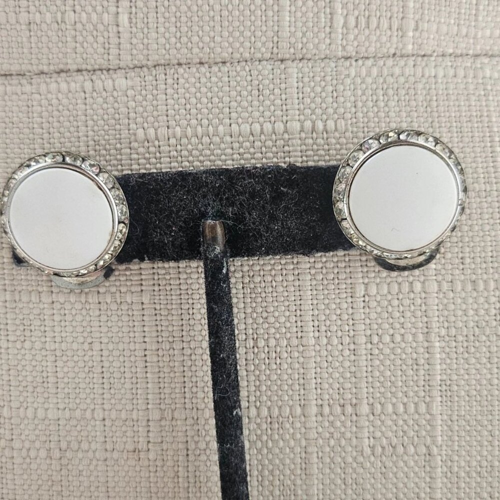 Vintage Stud Earrings Clip On Fashion Jewelry Round White/Silver Earrings Unbra - Picture 8 of 11